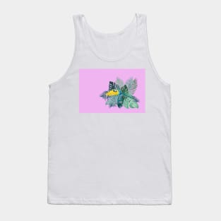 Tropical Marbled Paper Parrot with Jungle Leaves-Pink Tank Top